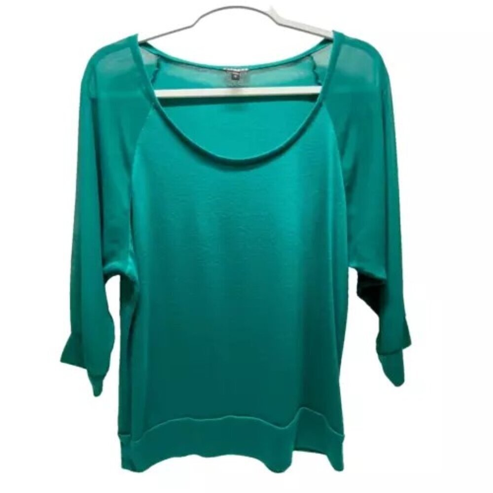 Express Semi Sheer‎ Dolman 3/4 Sleeve Scoop Neck Top Ladies Large Emerald Green
